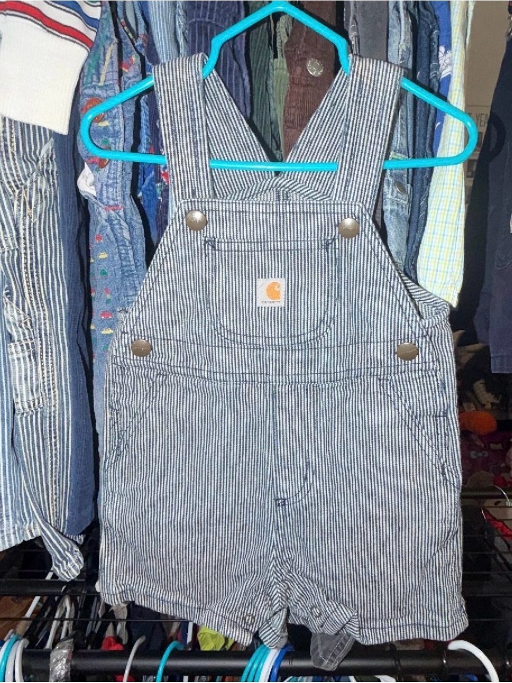 Carhartt Striped Infant Shortalls in Blue and White